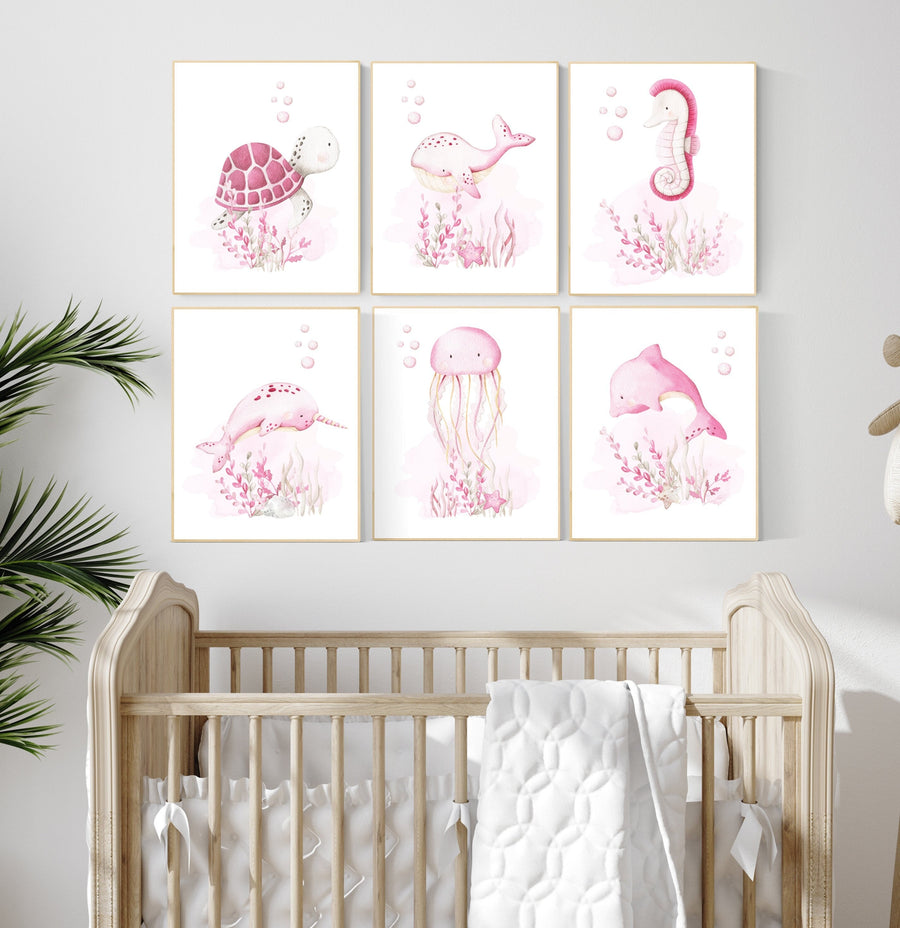 Nursery decor girl, ocean nursery, under the sea nursery, Under the sea wall art, pink nursery, girls room decor, sea nursery decor