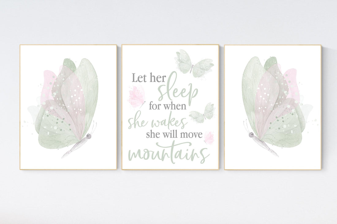 Butterfly nursery wall art, green nursery, Girl Nursery Art, Butterfly Nursery Decor, sage green and pink, girls room decor, girl nursery