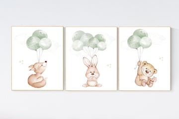Nursery wall art animals, green nursery, gender neutral nursery, sage green, baby room decor, bear, fox, bunny nursery, animal prints