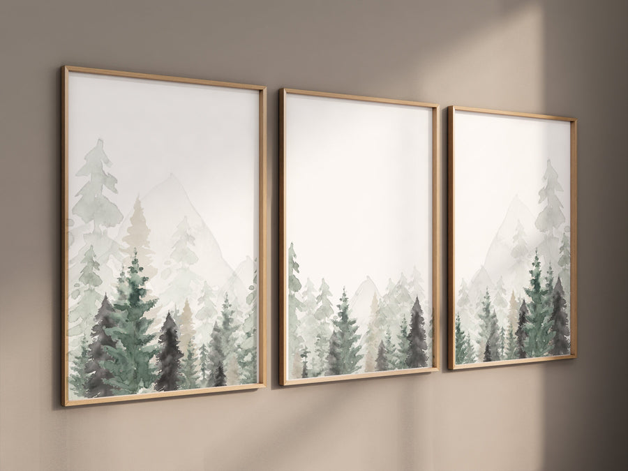 Nursery decor mountain, nursery wall art, tree nursery decor, adventure theme nursery, forest, sage green, beige, woodland animals
