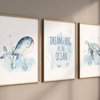 Ocean Nursery Prints, Sea nursery, whale nursery, sea turtle, Underwater Nursery, under the sea nursery, Nautical nursery, gender neutral