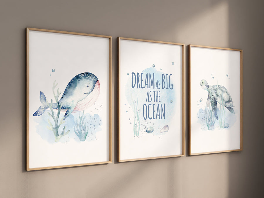 Ocean Nursery Prints, Sea nursery, whale nursery, sea turtle, Underwater Nursery, under the sea nursery, Nautical nursery, gender neutral