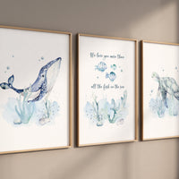 Whale nursery, Under the sea nursery, gender neutral, Ocean themed nursery, Sea nursery decor, Nautical nursery print set, ocean nursery