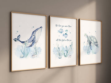 Whale nursery, Under the sea nursery, gender neutral, Ocean themed nursery, Sea nursery decor, Nautical nursery print set, ocean nursery