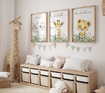 Safari Animal Nursery Prints, Jungle Animals, safari animals, safari nursery, Greenery, gender neutral nursery, Boy Nursery Wall Art