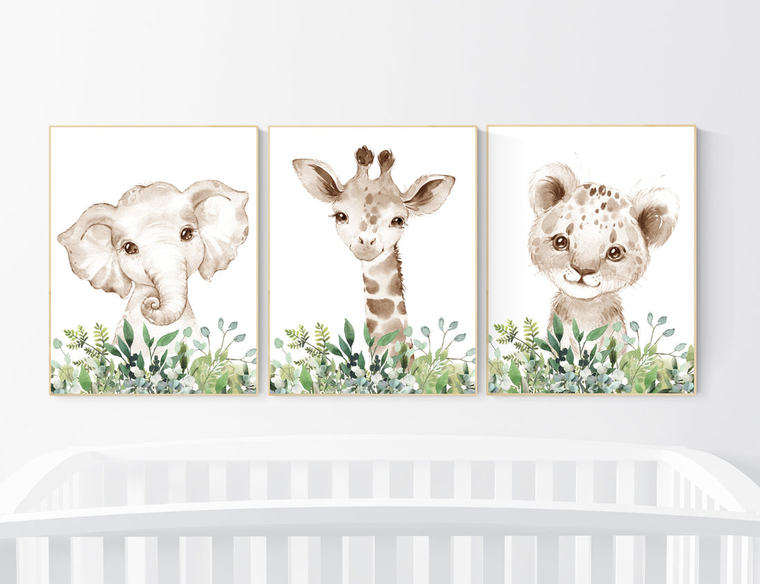 Jungle Animals, Safari Animal Nursery Prints, safari animals, safari nursery, Greenery, gender neutral nursery, Boy Nursery Wall Art