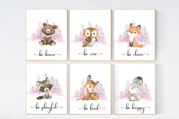 Woodland animals, nursery wall art animals,  girl nursery decor, woodland nursery prints, woodland prints for nursery, tree nursery print