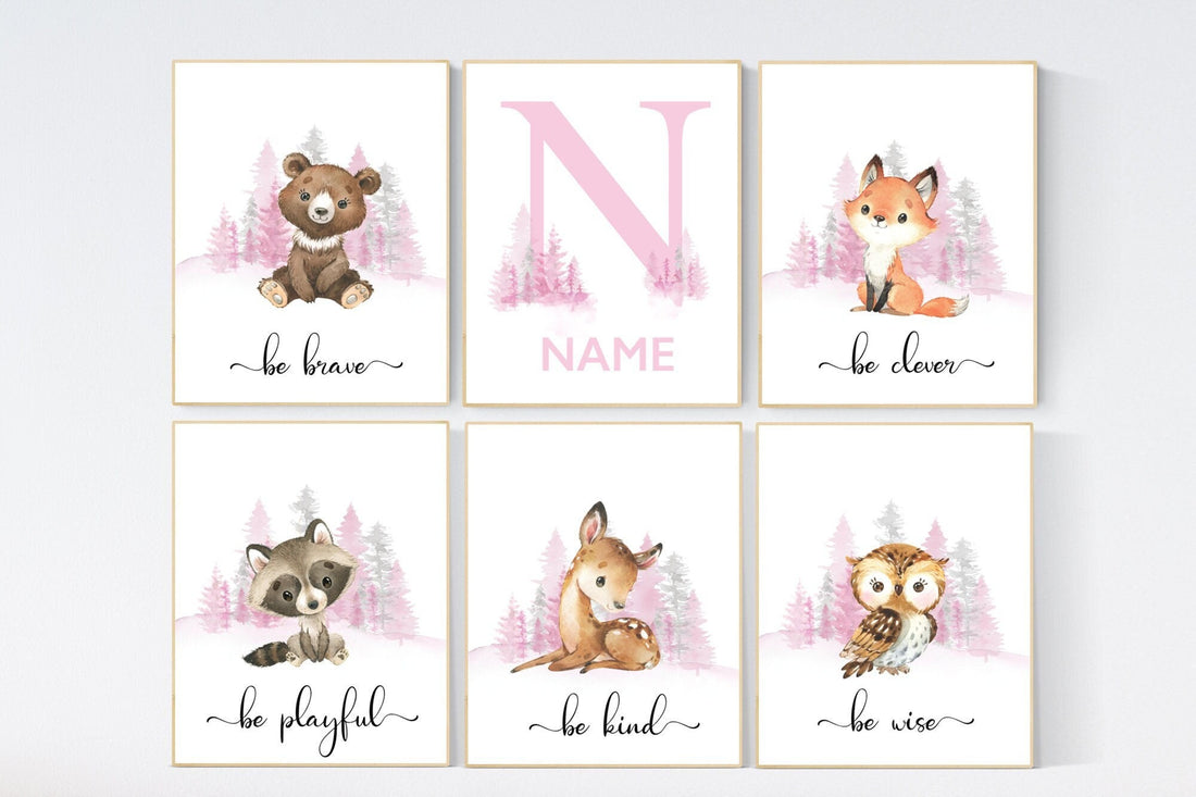Woodland animals, nursery wall art animals,  girl nursery decor, woodland nursery prints, woodland prints for nursery, tree nursery print