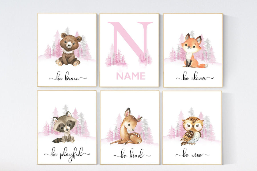 Woodland animals, nursery wall art animals,  girl nursery decor, woodland nursery prints, woodland prints for nursery, tree nursery print