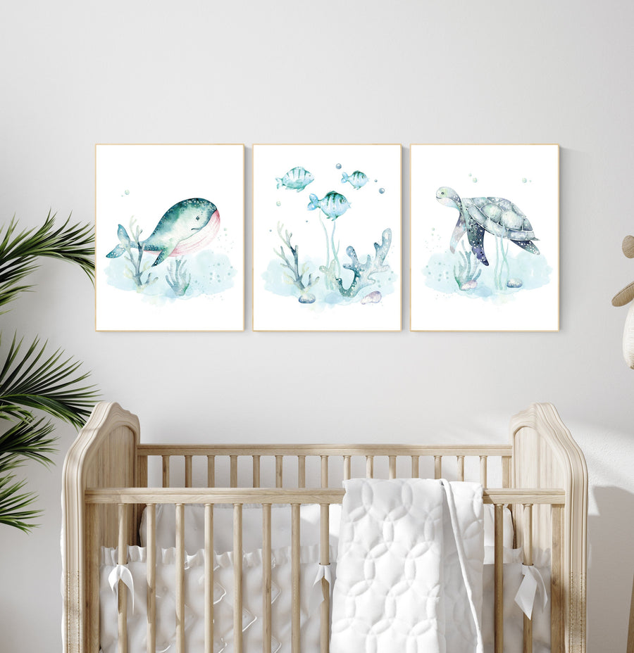 Ocean nursery decor, Nautical nursery print set, under the sea nursery, gender neutral nursery, ocean, nautical, Under the sea wall art