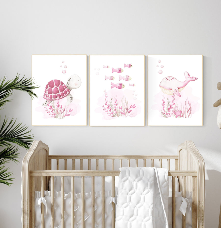 Ocean nursery decor, girl nursery, Nautical nursery print set, under the sea nursery, Under the sea wall art, pink nursery, girls room decor