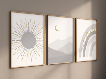 Nursery wall art grey, gray gold nursery, nursery decor neutral, baby room decor gender neutral, sunshine nursery, grey gold, baby room art