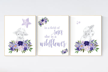 Nursery decor girl purple, nursery decor girl, flower nursery, nursery decor lambs, Sheep nursery decor, lavender and gray, lilac nursery