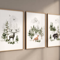 Nursery decor woodland, mountain wall art, tree nursery decor, adventure theme nursery, forest, sage green, beige, woodland animals