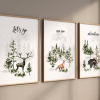 Nursery decor woodland, mountain wall art, tree nursery decor, adventure theme nursery, forest, sage green, beige, woodland animals