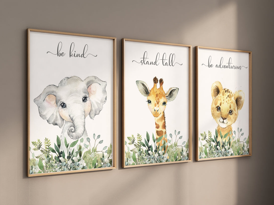 Safari Animal Nursery Prints, Jungle Animals, safari animals, safari nursery, Greenery, gender neutral nursery, Boy Nursery Wall Art
