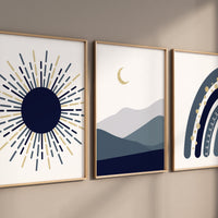 Nursery decor boy Boho, rainbow nursery, navy nursery, boys room decor, Navy and gold, moon nursery, boho prints, boys nursery wall art