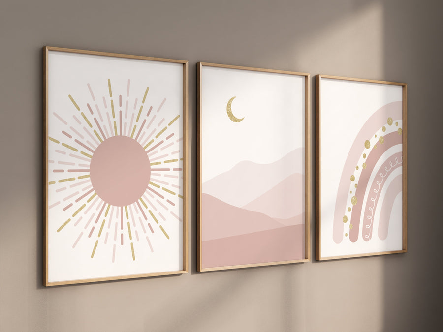 Nursery prints rainbow, boho nursery, blush and gold, Nursery decor girl, sunshine nursery, Abstract Art, rainbow nursery, boho prints