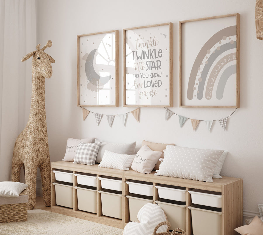 Twinkle twinkle little star, cloud nursery decor, Nursery decor neutral, moon and stars nursery, gray nursery, gender neutral, grey nursery