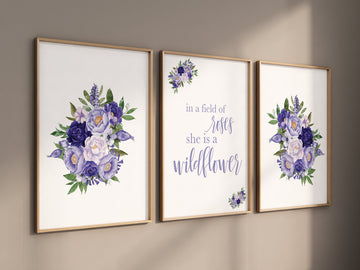 Purple flower nursery decor, Nursery decor girl purple, in a field of roses she is a wildflower, lavender nursery, lilac nursery, girls room