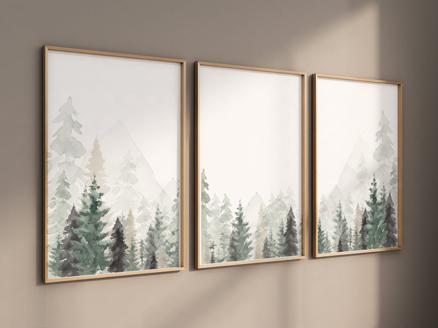 Nursery decor mountain, nursery wall art, tree nursery decor, adventure theme nursery, forest, sage green, woodland animals