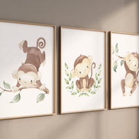 Monkey nursery decor, gender neutral, monkey prints, nursery wall art, nursery prints animals, nursery decor boy, nursery decor girl