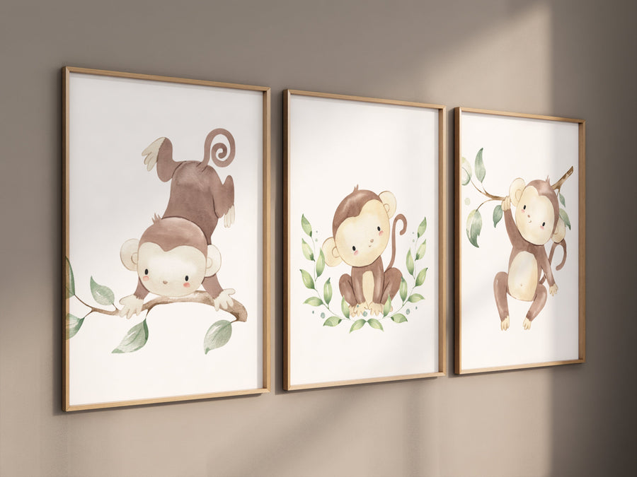 Monkey nursery decor, gender neutral, monkey prints, nursery wall art, nursery prints animals, nursery decor boy, nursery decor girl