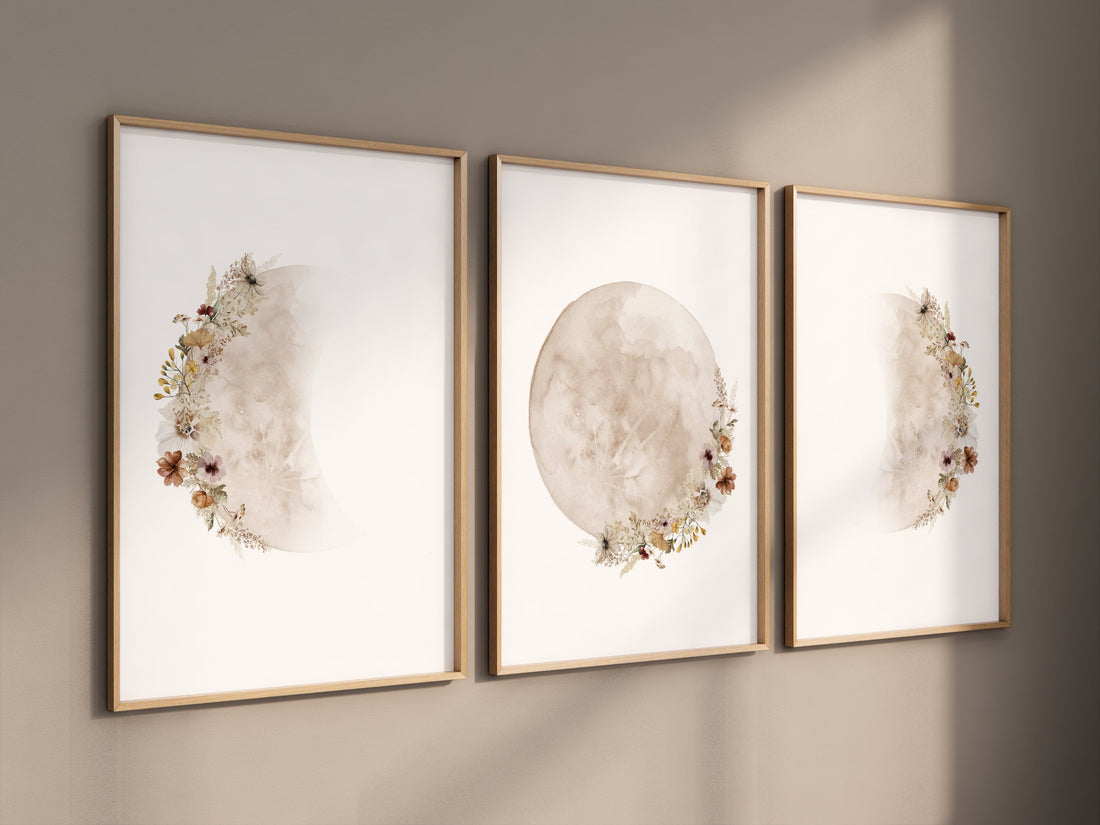 Floral Moon Phases Print: Botanical Nursery Wall Art