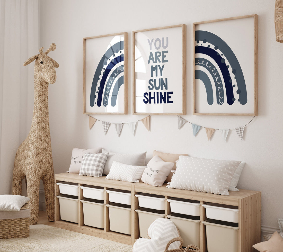 Nursery decor boy Boho, rainbow nursery, navy nursery, boys room decor, Navy blue nursery, moon nursery, boho prints, boys nursery wall art