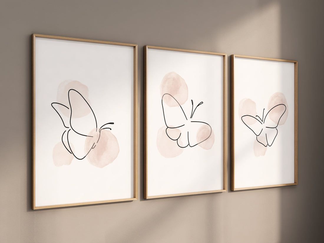 Nursery decor girl butterflies, Butterfly Nursery Art, line art, Girl Nursery Art, Butterfly Nursery Decor for Baby Girl, blush pink