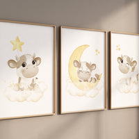 Cow nursery decor, Yellow nursery, nursery wall art cow, moon, stars, gender neutral, yellow and gray nursery art, baby room art