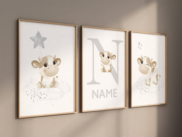 Cow nursery decor, grey nursery, neutral nursery, nursery wall art cow, moon, stars, gender neutral, gray nursery art, gender neutral
