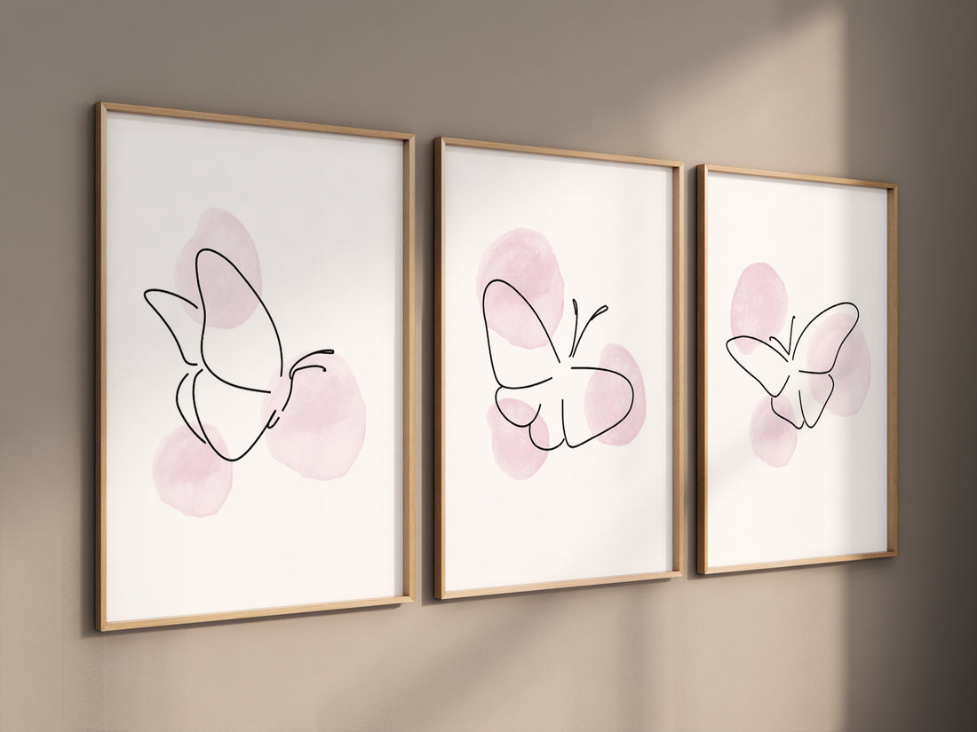 Nursery decor girl butterflies, Butterfly Nursery Art, line art, Girl Nursery Art, Butterfly Nursery Decor for Baby Girl, pink nursery