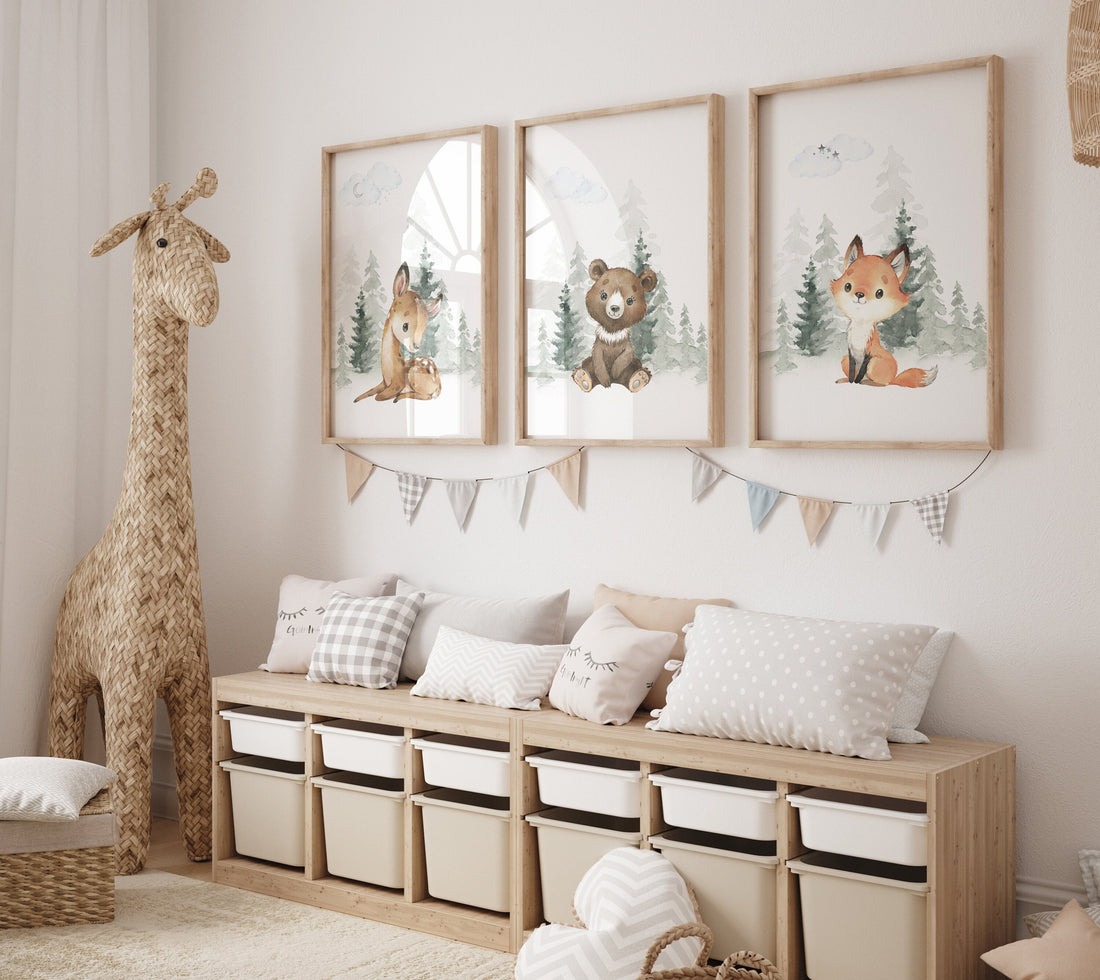 Nursery decor woodland, Woodland Nursery Wall Art, Woodland Print Set, animal prints, Woodland Animal Prints, gender neutral nursery