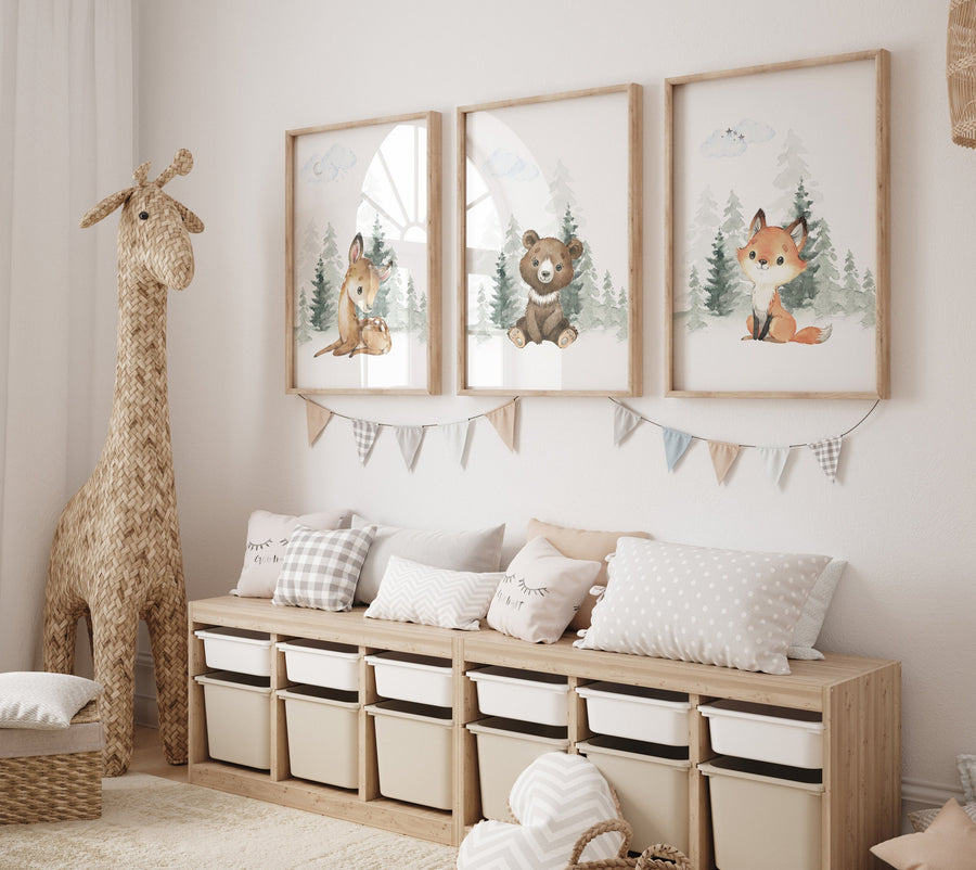 Nursery decor woodland, Woodland Nursery Wall Art, Woodland Print Set, animal prints, Woodland Animal Prints, gender neutral nursery