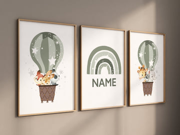 Nursery decor neutral, green, sage green wall art, gender neutral nursery decor, baby room decor, nursery prints neutral, hot air balloon