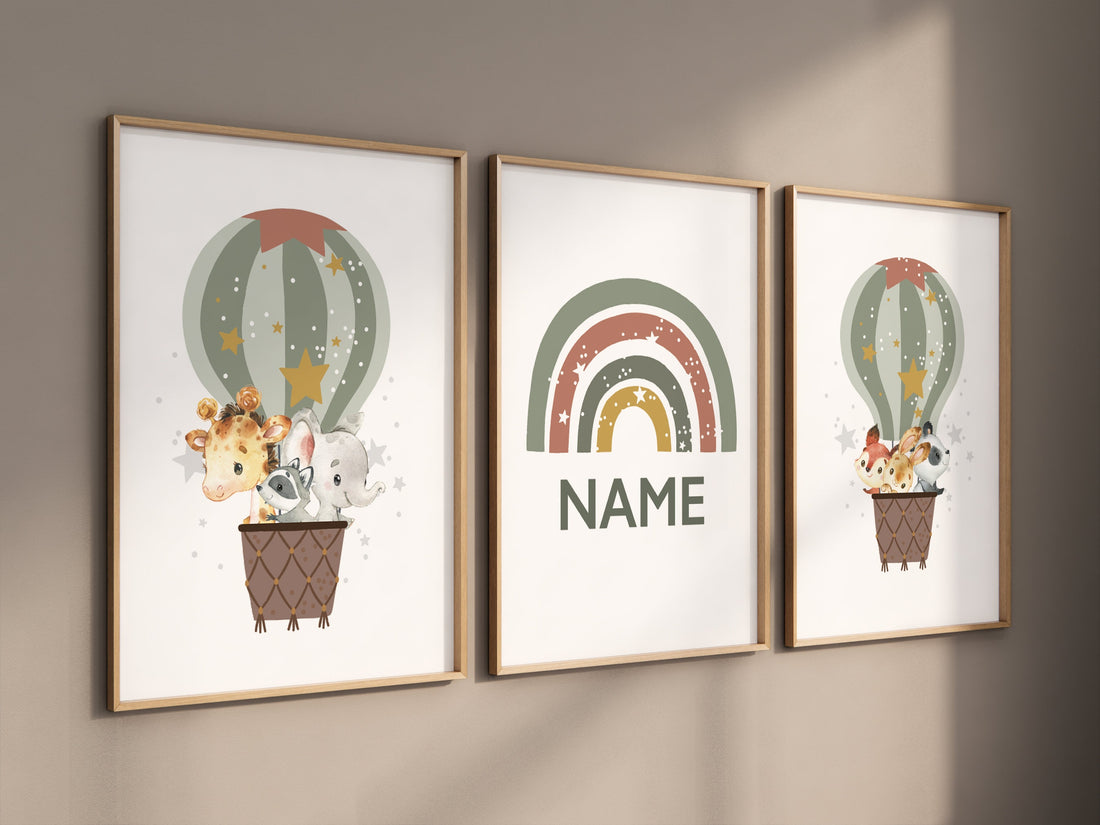 Nursery decor neutral, green, sage green wall art, gender neutral nursery decor, baby room decor, nursery prints neutral, hot air balloon