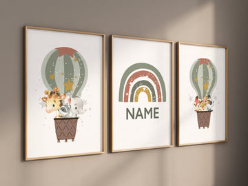 Nursery decor neutral, green, sage green wall art, gender neutral nursery decor, baby room decor, nursery prints neutral, hot air balloon