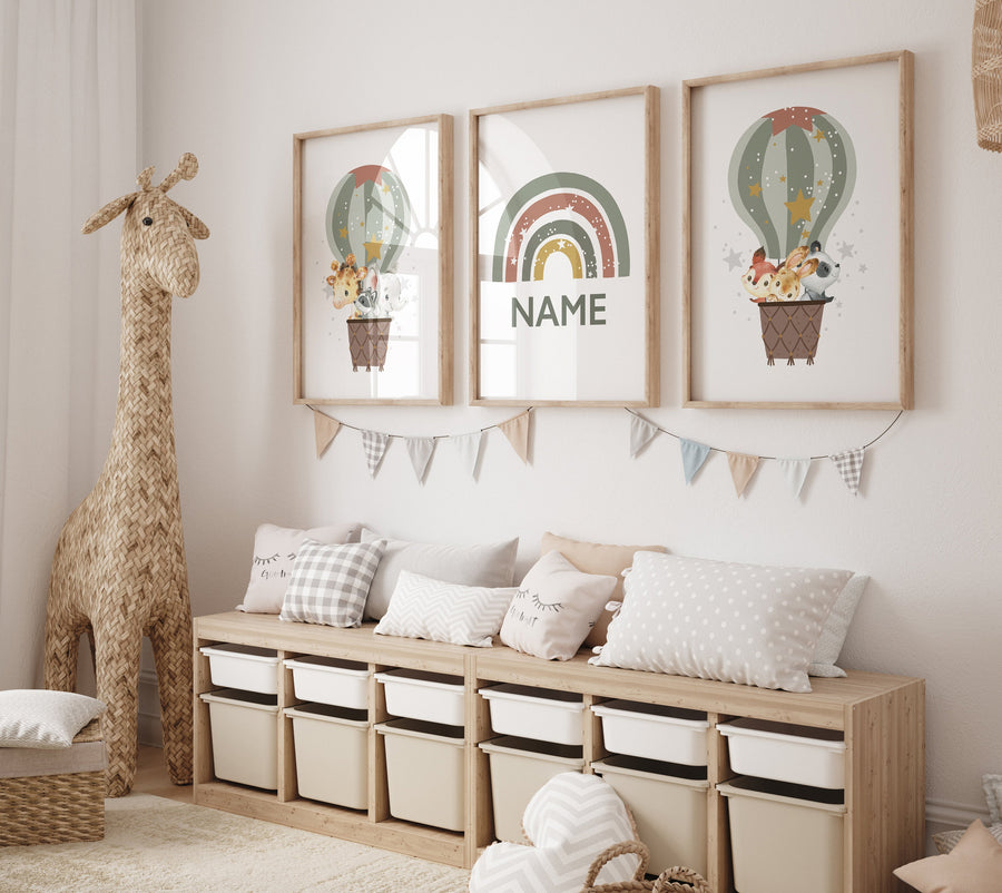 Nursery decor neutral, green, sage green wall art, gender neutral nursery decor, baby room decor, nursery prints neutral, hot air balloon