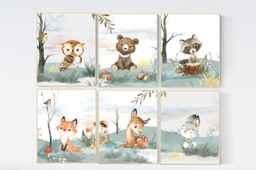 Woodland nursery decor, animals prints, woodland themed nursery, nursery art woodland, nursery prints gender neutral, woodland nursery ideas
