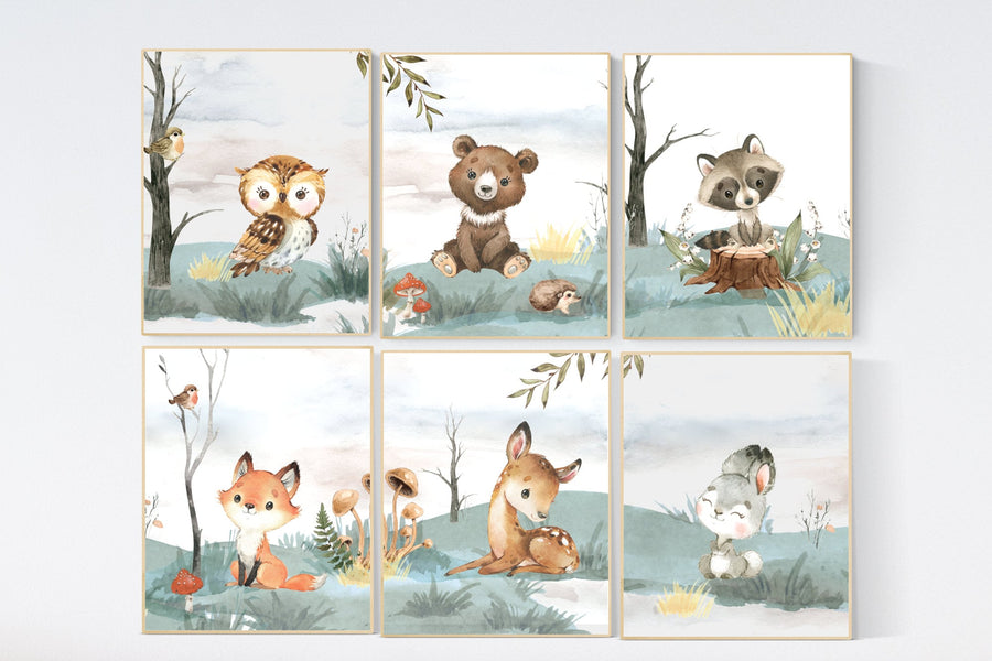 Woodland nursery decor, animals prints, woodland themed nursery, nursery art woodland, nursery prints gender neutral, woodland nursery ideas