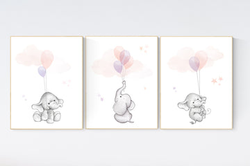 Blush pink nursery decor, blush and lilac nursery, nursery decor elephant, nursery decor girl, purple nursery, animal balloon, balloons