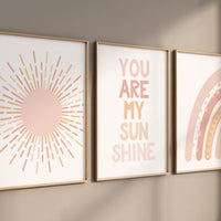 Nursery prints rainbow, boho nursery, blush pink, you are my sunshine, rainbow nursery, boho prints, girl nursery prints, blush nursery