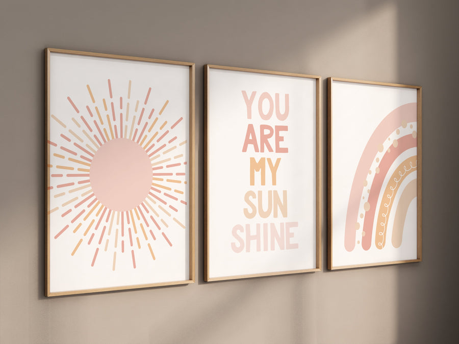 Nursery prints rainbow, boho nursery, blush pink, you are my sunshine, rainbow nursery, boho prints, girl nursery prints, blush nursery