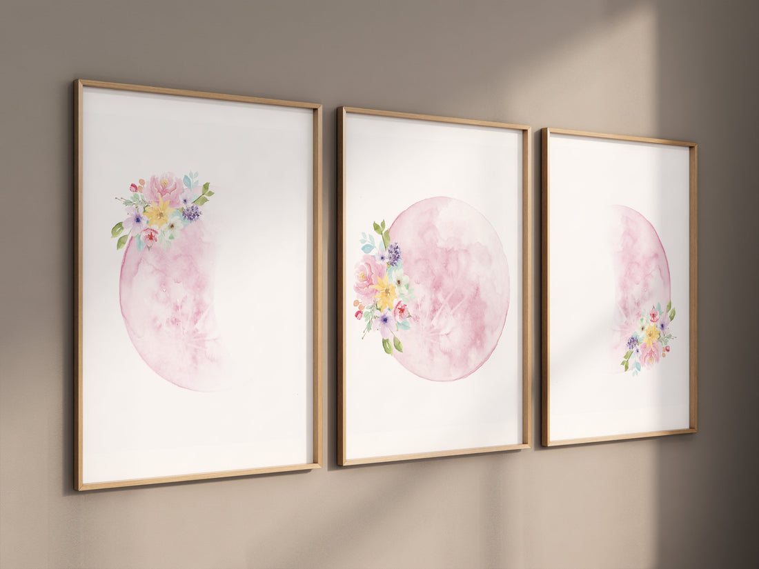 Moon wall art, Moon nursery decor, Pink nursery, Full moon print, Moon print, nursery decor girl, moon phases print, girls room decor