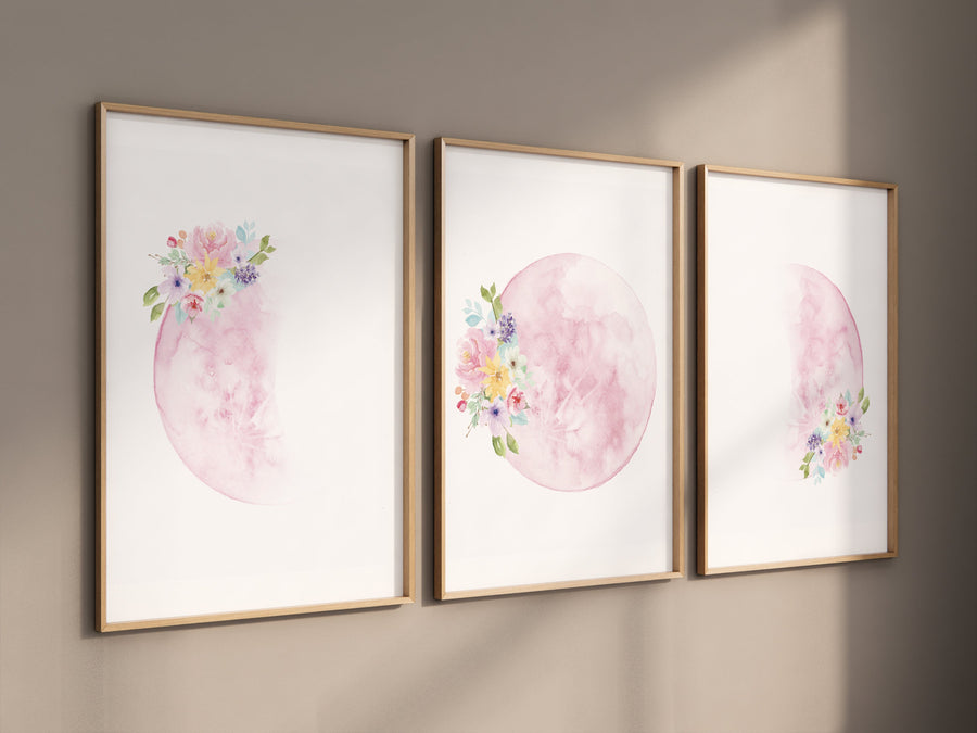 Moon wall art, Moon nursery decor, Pink nursery, Full moon print, Moon print, nursery decor girl, moon phases print, girls room decor