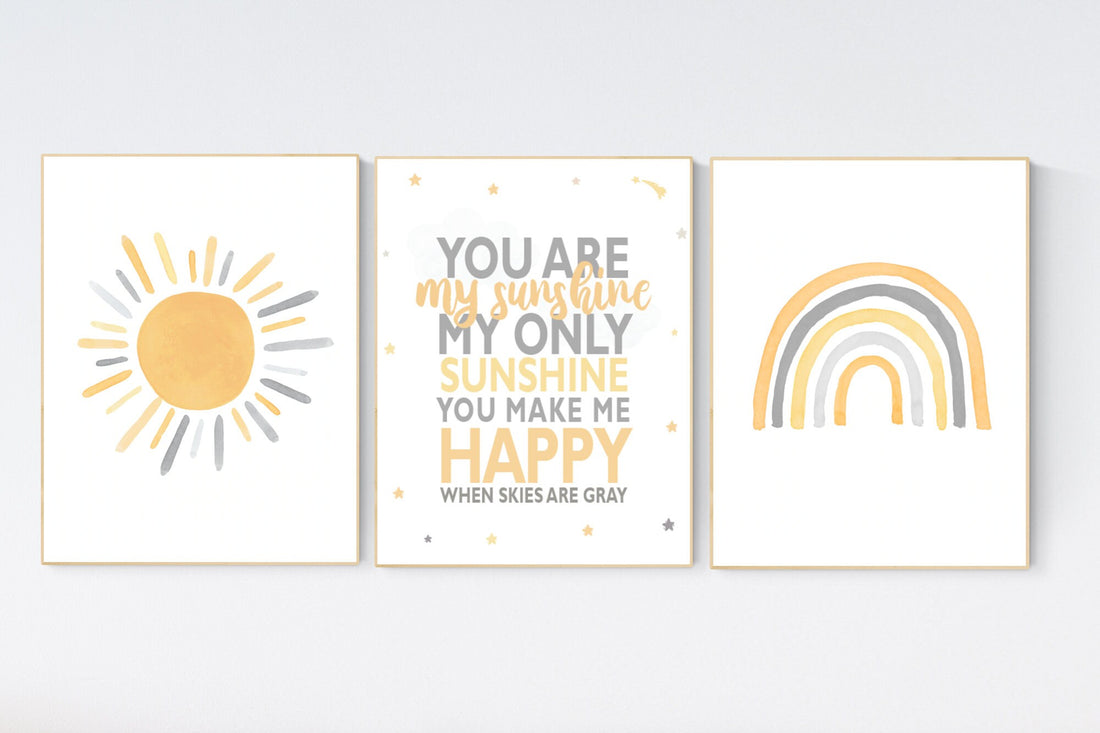 Neutral rainbow wall art, You Are My Sunshine Print, Neutral Nursery Decor, Rainbow Nursery Decor, Kids Room Decor, gender neutral