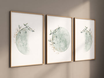 Moon nursery decor, moon print, sage nursery, full moon print, gender neutral, moon nursery, green and gold, moon wall art, nursery prints