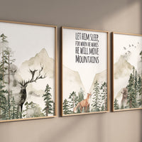 Nursery decor woodland, mountain wall art, tree nursery decor, adventure theme nursery, forest, sage green, beige, woodland animals