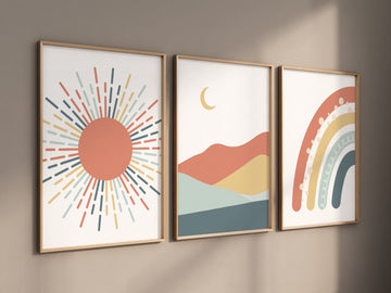 Boho Nursery, rainbow nursery, earth colors, Nursery decor gender neutral, moon nursery, Abstract Art, sun nursery, Mid Century Print